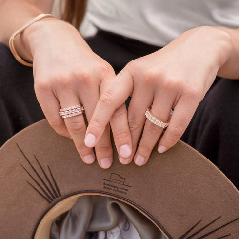 go for a yellow gold take on shop the look > pink moscato<br>by swapping for pink diamond rose cut euroshank sis (x2)<br>to bookend east-west eternity sis <span class='visuallyhidden'>Call or text 323-404-2959 if you need shopping assistance.</span>